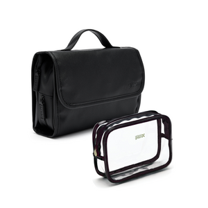 'Emma' 3 in 1 Hanging Wash Bag in Black + Small Clear Beauty Kit Case Set