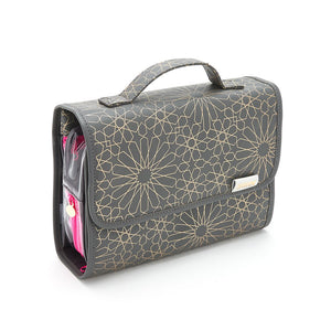 'Emma' 3 in 1 Hanging Wash Bag in Mandala Charcoal + Small Clear Beauty Kit Case Set