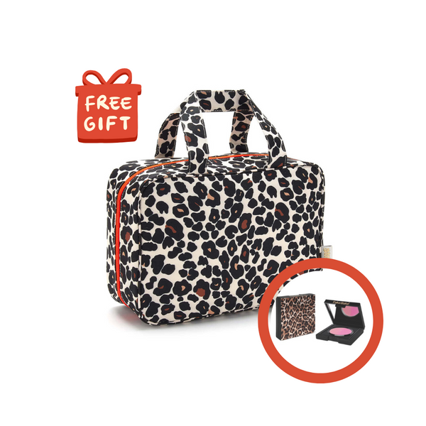 'Charlotte' Hanging Traveller Wash Bag in Leopard Tan