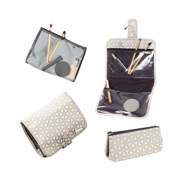 'Kate' Hanging Beauty Bag + 'Lauren' Folding Makeup Bag Gift Set in Starflower Gold