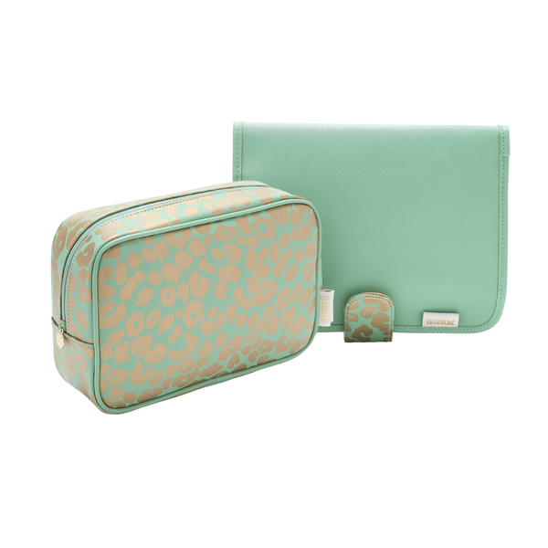 'Kate' Hanging Beauty Bag in Leopard Jade with Matching Beauty Kit Case Set