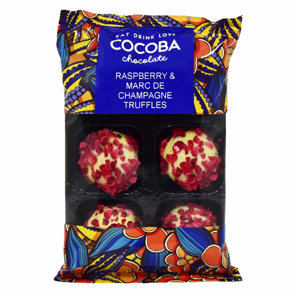 COCOBA Raspberry and Marc de Champagne Truffles (6 truffles)
