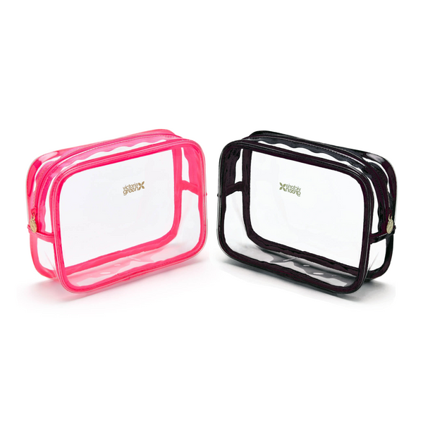 Clear Beauty Kit Case Set - Pink & Black