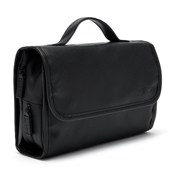 'Emma' 3 in 1 Hanging Wash Bag in Black + Small Clear Beauty Kit Case Set