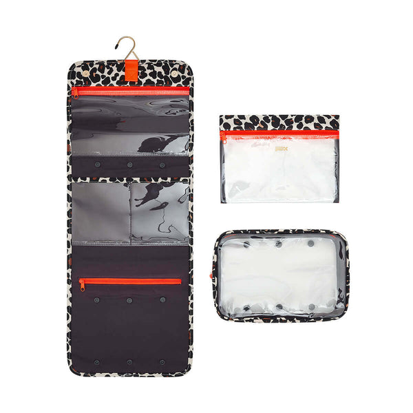 hanging wash bag with detachable makeup bag and toilet bag