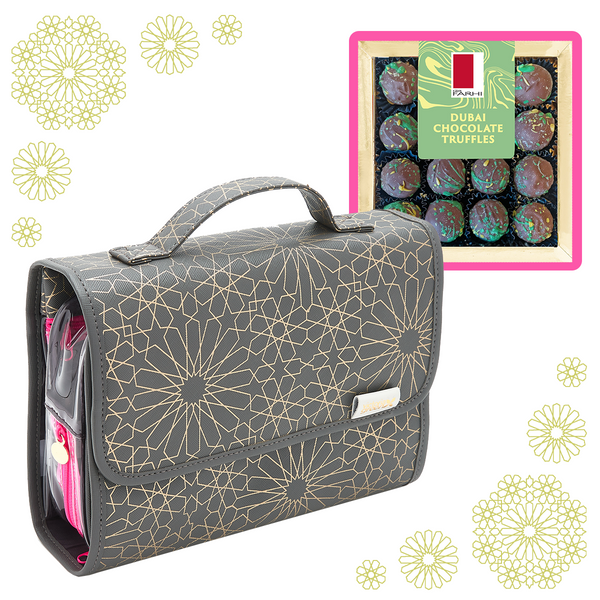 'Emma' in Mandala Charcoal with Farhi Luxurious Dubai Chocolate Knafeh Truffles