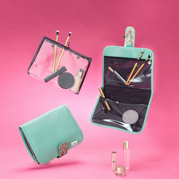 'Kate' Hanging Beauty Bag in Leopard Jade with Matching Beauty Kit Case Set