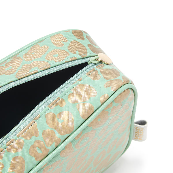wash bag inside waterproof lining leopard print green