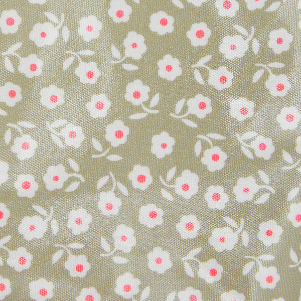 Makeup bags UK waterproof fabric detail in daisy sage pattern 