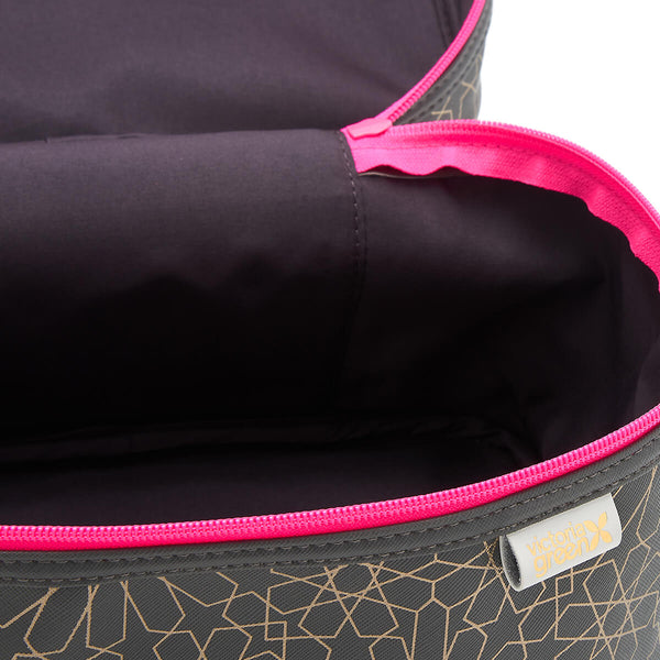 vanity case interior close up in mandala charcoal print