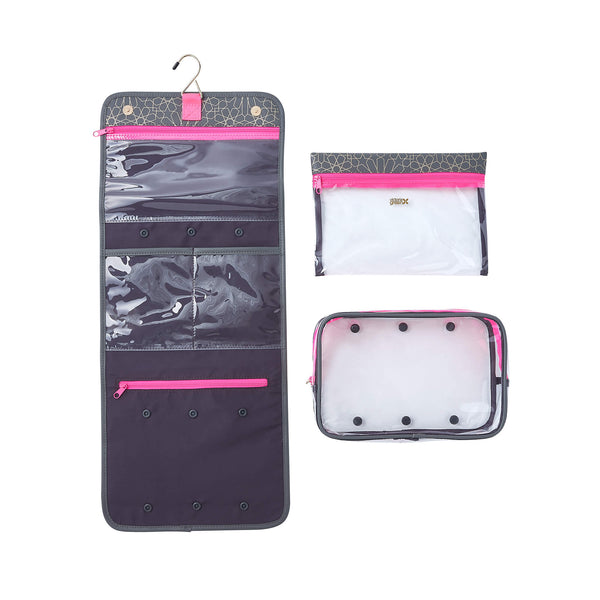 hanging wash bag with detachable sections with detachable sections