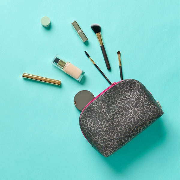 large makeup bag with cosmetics