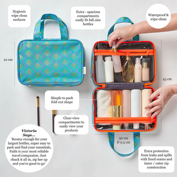 Faith Folding Wash Bag in Shell Aqua