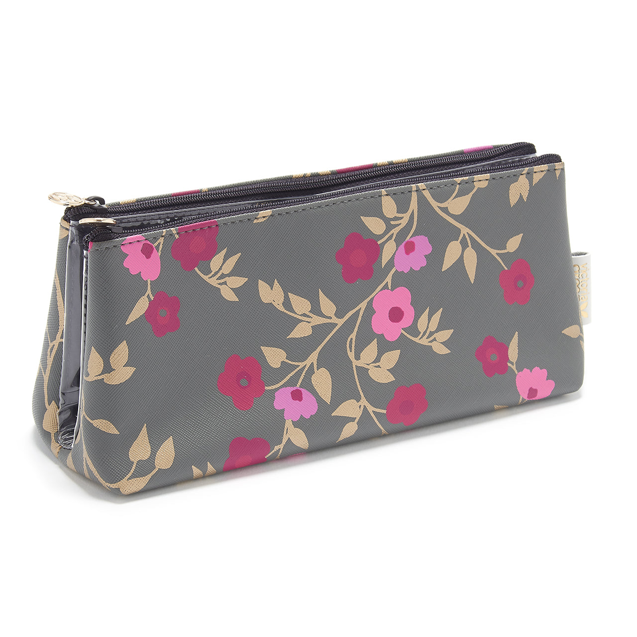 'Lauren' Folding Makeup Bag in Blossom Charcoal Victoria Green