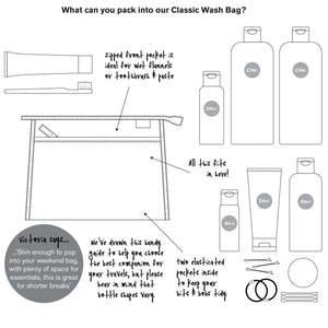 info graphic of starflower blush classic wash bag 