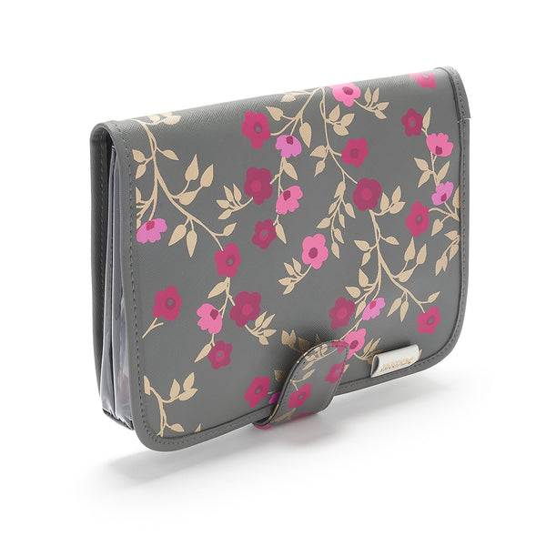 Kate Hanging wash bag with clear travel pouch in charcoal floral pattern