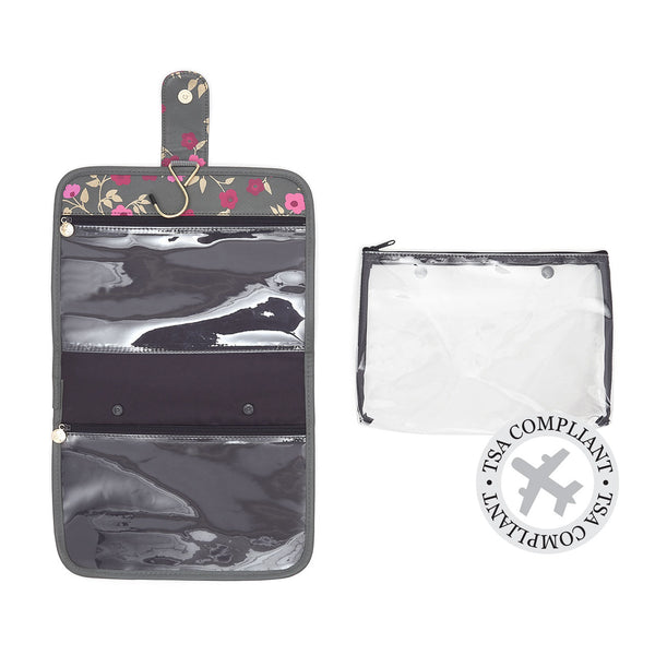 hanging wash bag with TSA approved airport security bag by Victoria Green blossom
