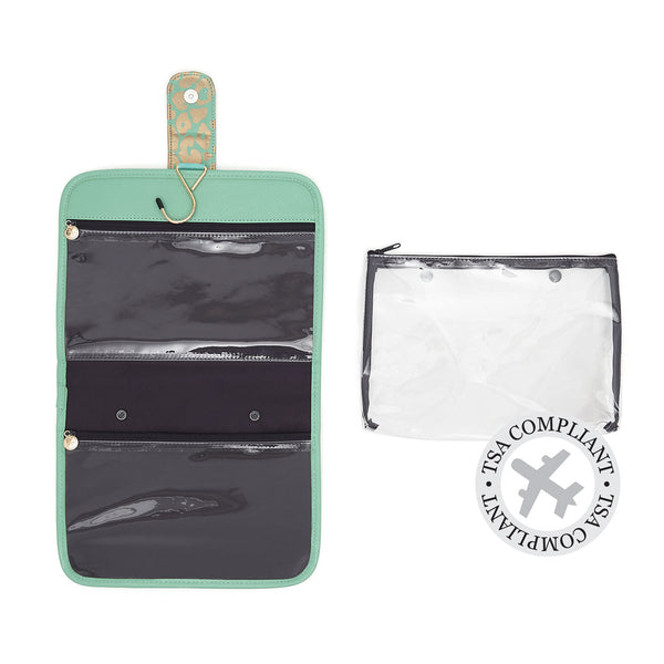 jade hanging wash bag with TSA approved airport security bag by Victoira Green