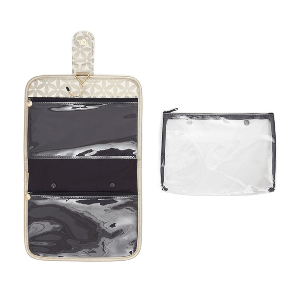 Gifts sets for women with hanging beauty makeup bag with separate airport security bag in gold