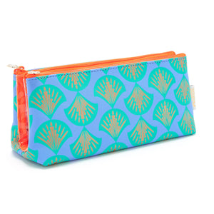Blue shell print makeup bag with compartments