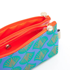 Blue shell print makeup bag with compartments interior