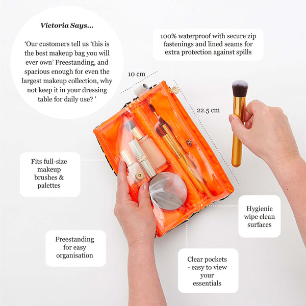Lauren folding makeup bag with makeup inside