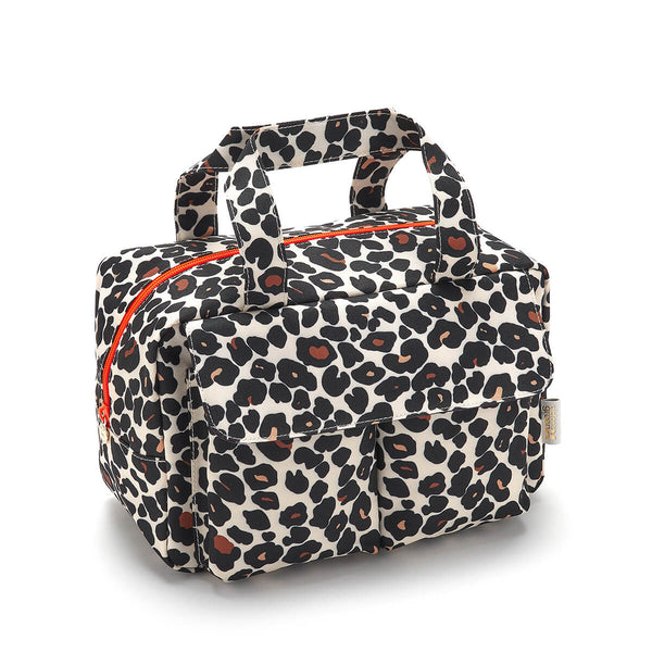 large wash bag in tan leopard by Victoria Green