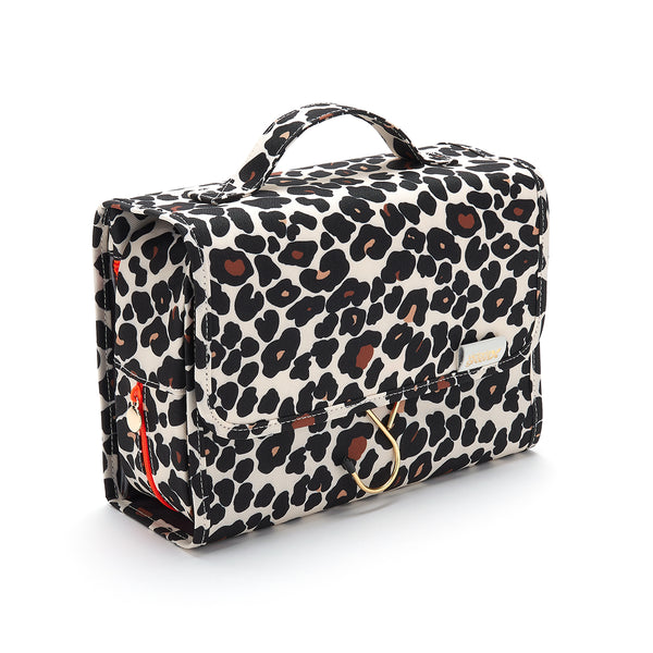 Emma hanging wash bag in tan leopard by Victoria Green