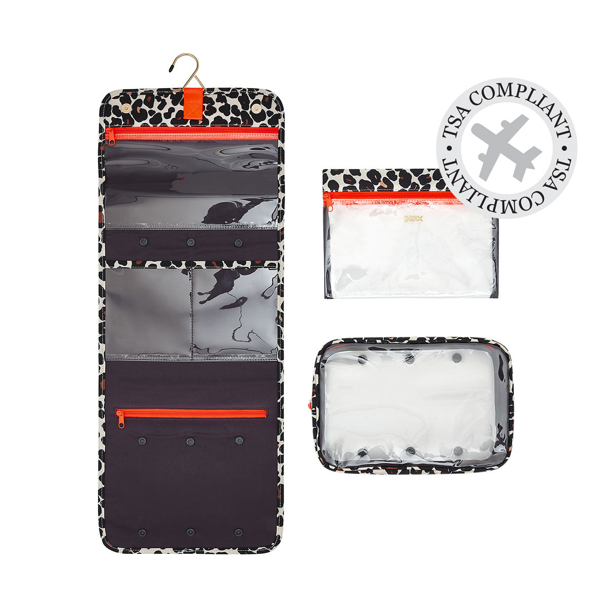 emme the original emme cosmetic and toiletry travel bag Emma' 3 in 1 Hanging Wash Bag in Leopard Print