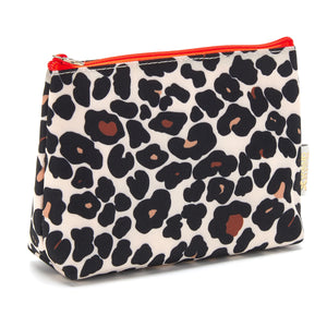 small makeup bag in leopard print tan