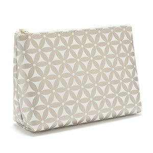 large makeup bag with pattern in gold
