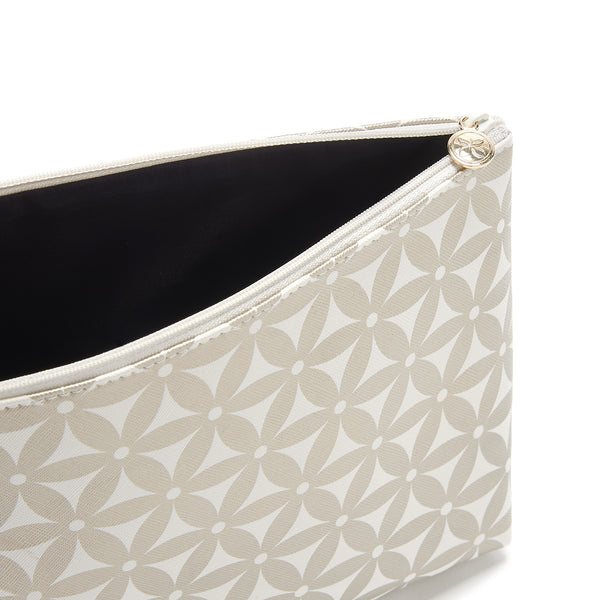 large makeup bag inside with pattern in gold