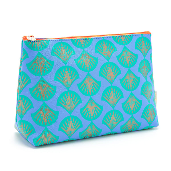large make up bag in blue shell print
