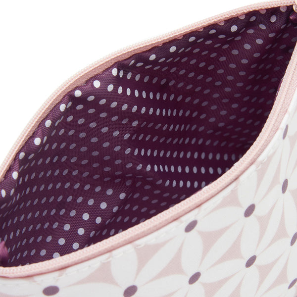 Makeup bags UK lined inside detail in starflower blush print 