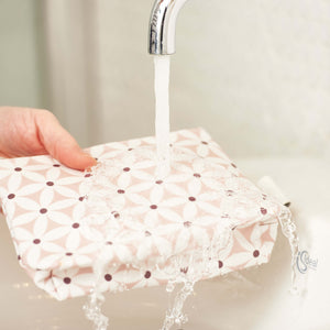 waterproof travel wash bag fabric starflower blush 