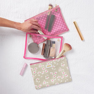 3 piece cosmetic bags separated to pack beauty products