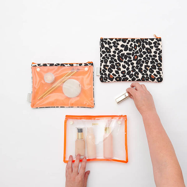 travel makeup bag including travel makeup bag for cosmetics in tan leopard print