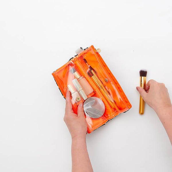 leopard print makeup bag with compartments and makeup brush bag