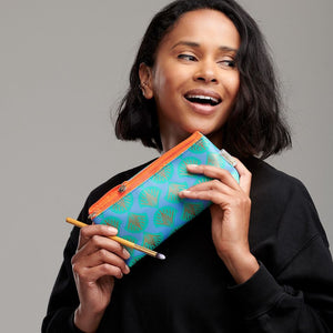 lauren folding makeu bag in metallic gold shell print