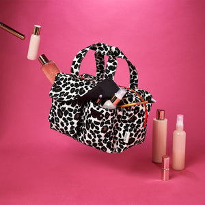 large wash bag for toiletries tan leopard by Victoria Green