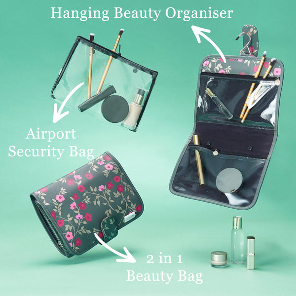'Kate'  Hanging Beauty Bag in Blossom Charcoal