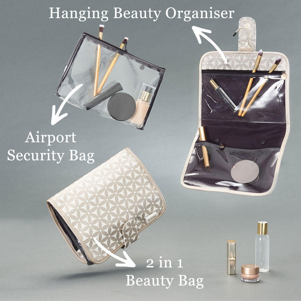 'Kate' Hanging Beauty Bag in Starflower Gold