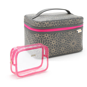 vanity case and small makeup bag set in charcoal